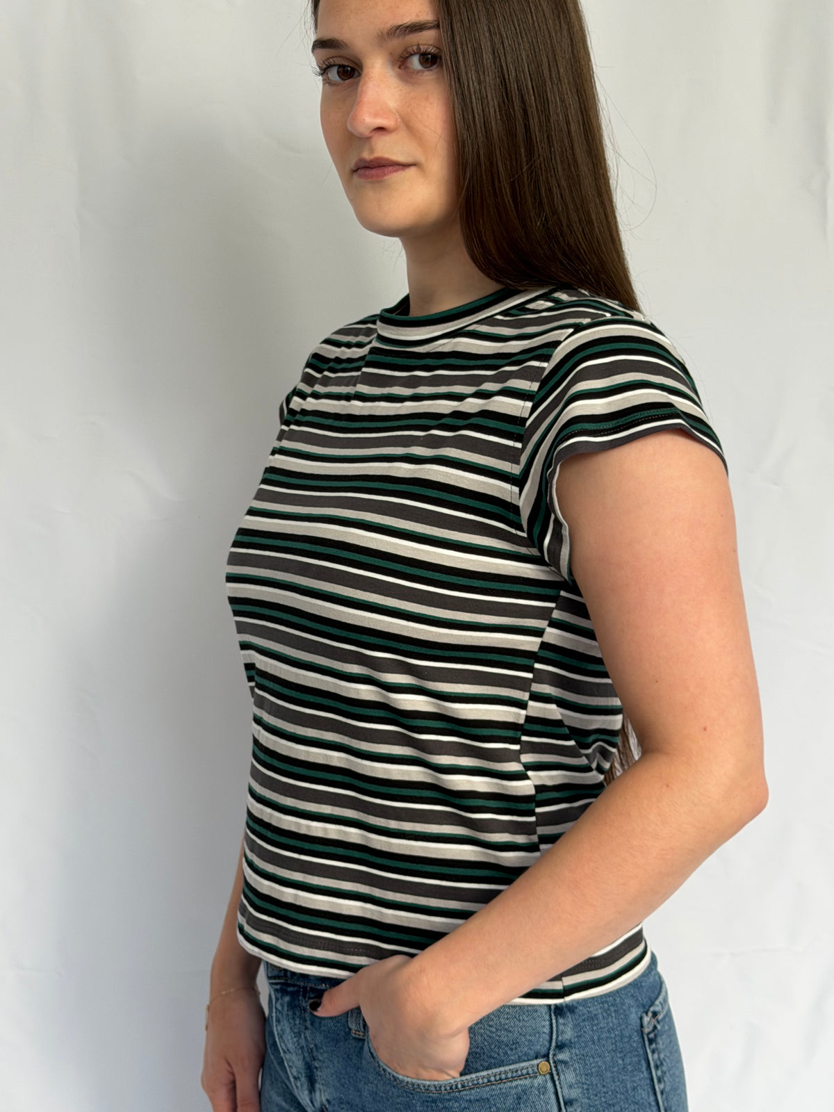 Lizz Stripe Mock Neck Tee