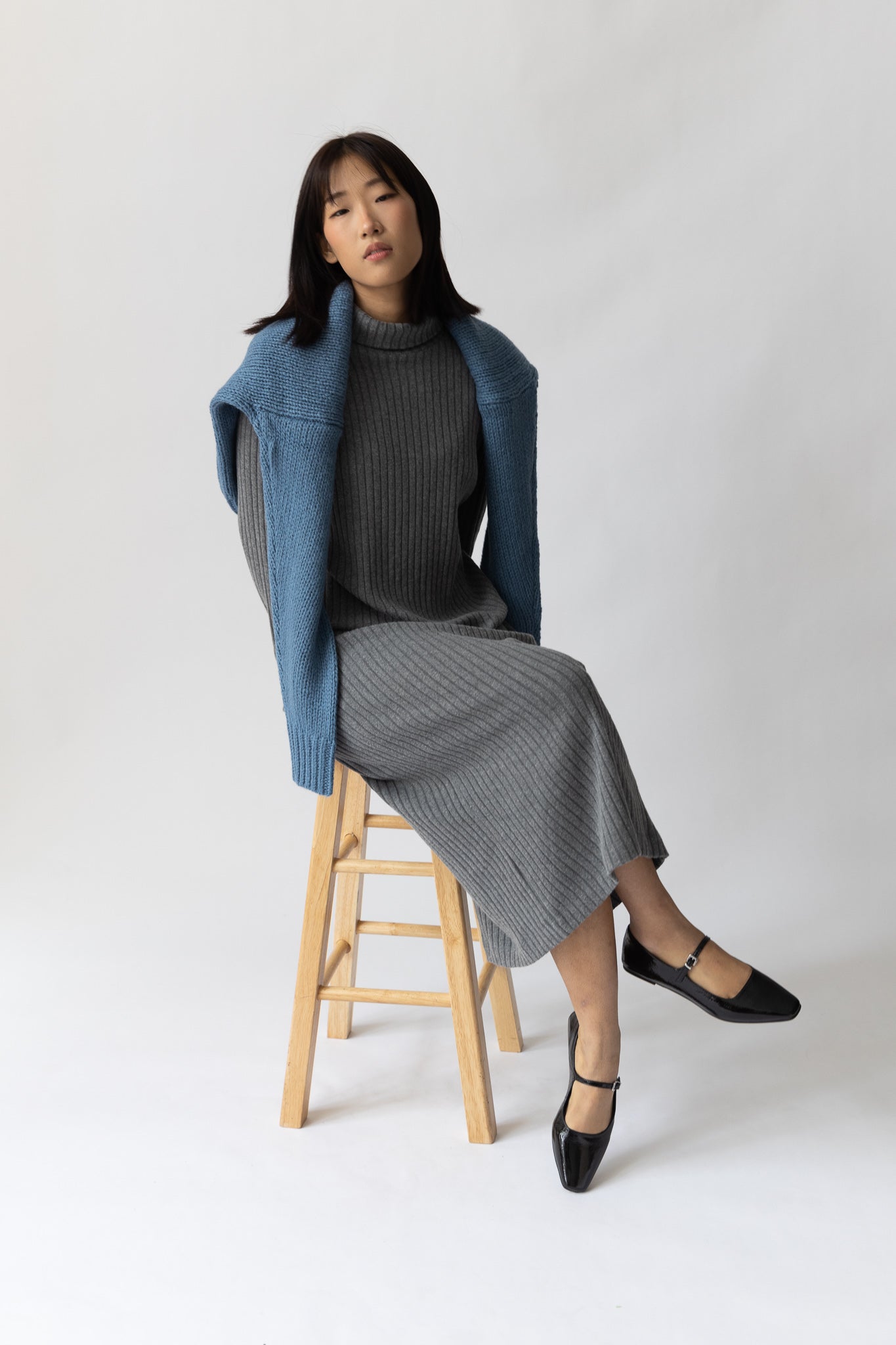 Rib turtleneck dress