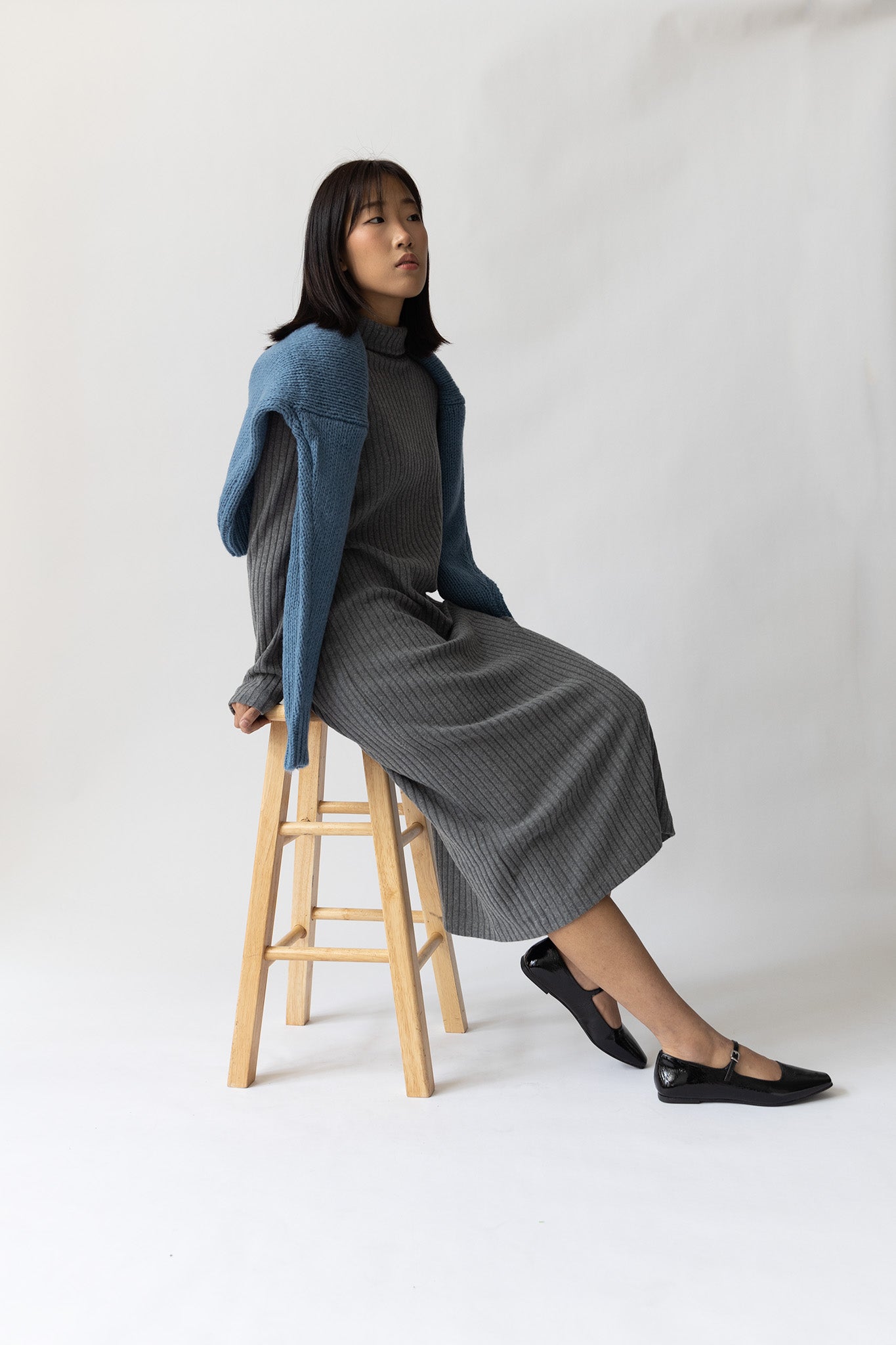 Rib turtleneck dress