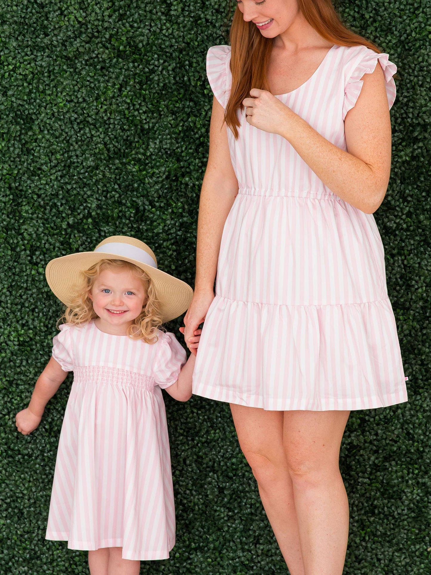 Women's Pink Stripe Tiered Short Dress