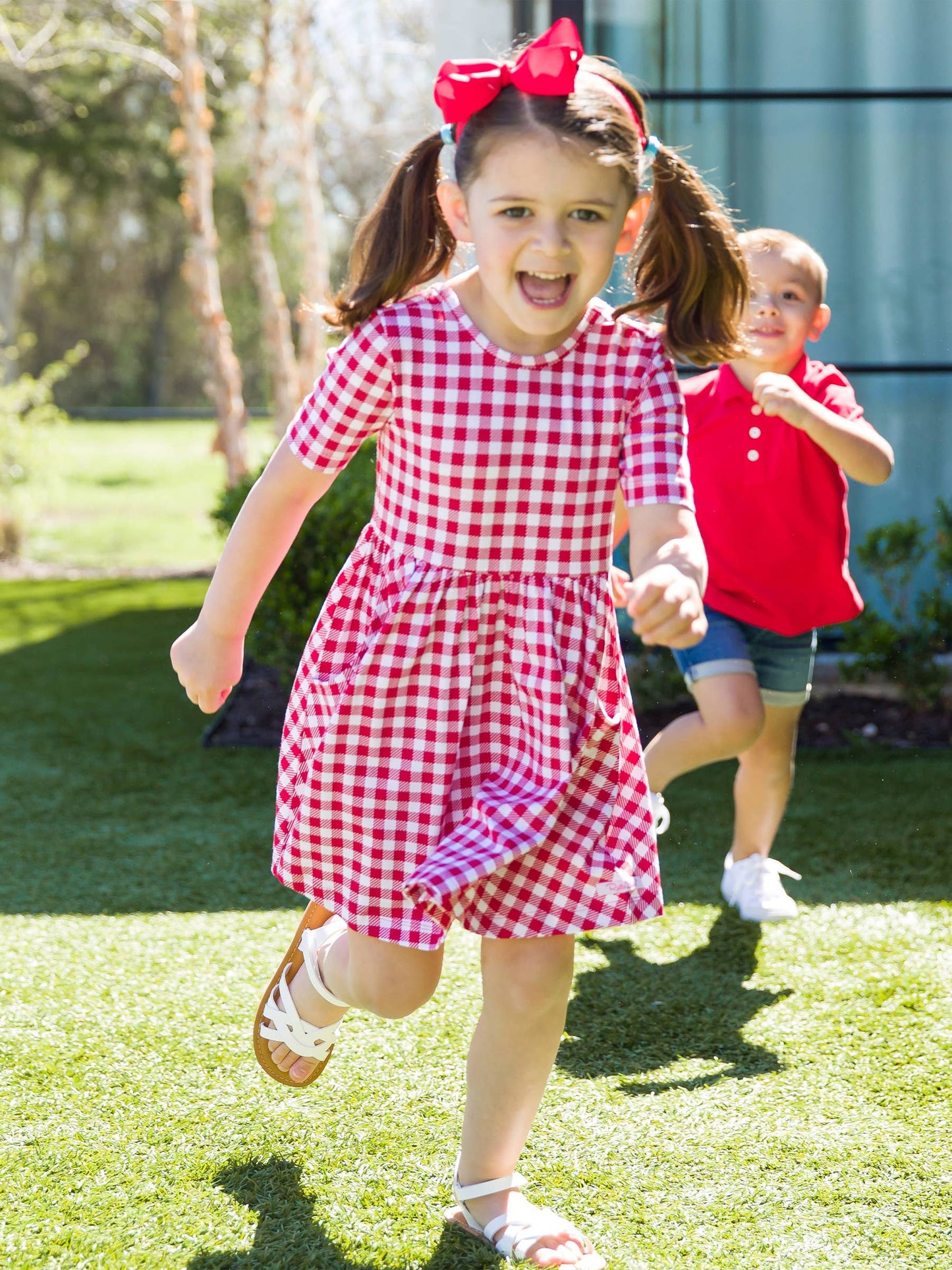 Red Gingham Twirl Dress