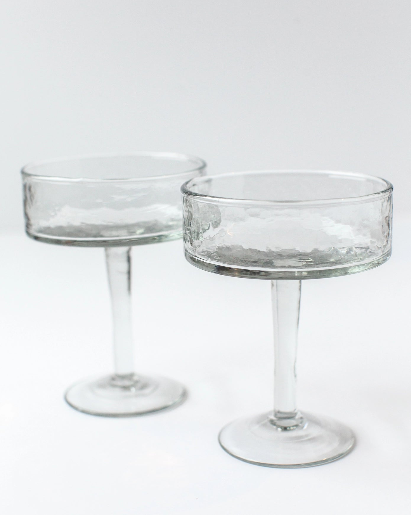 Handblown Hammered Coupe Glass Pair | Multiple Colors