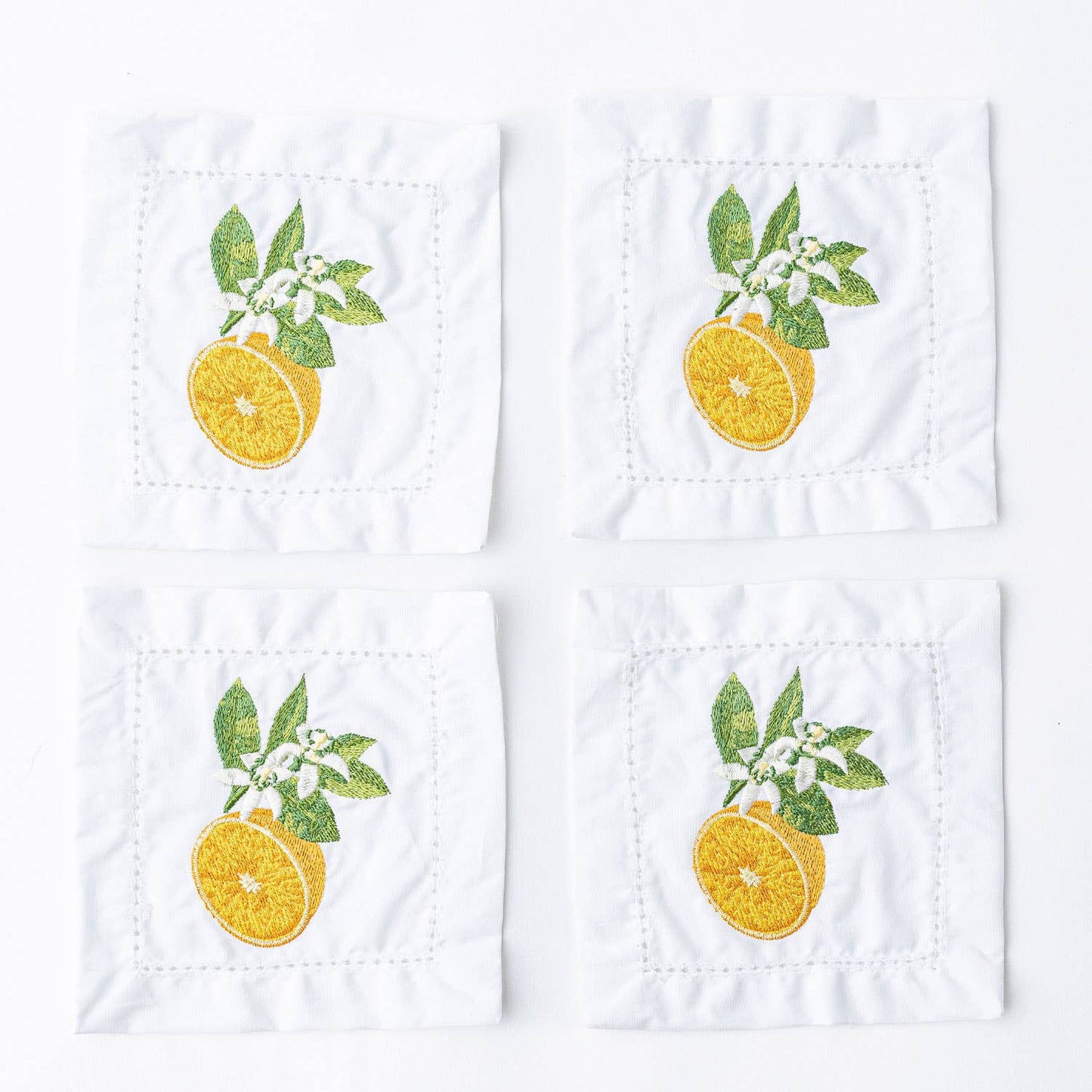 Orange Blossom Embroidered Cocktail Napkin Set