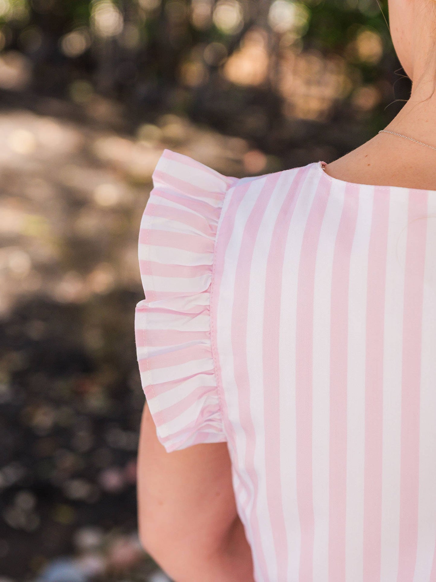 Women's Pink Stripe Tiered Short Dress