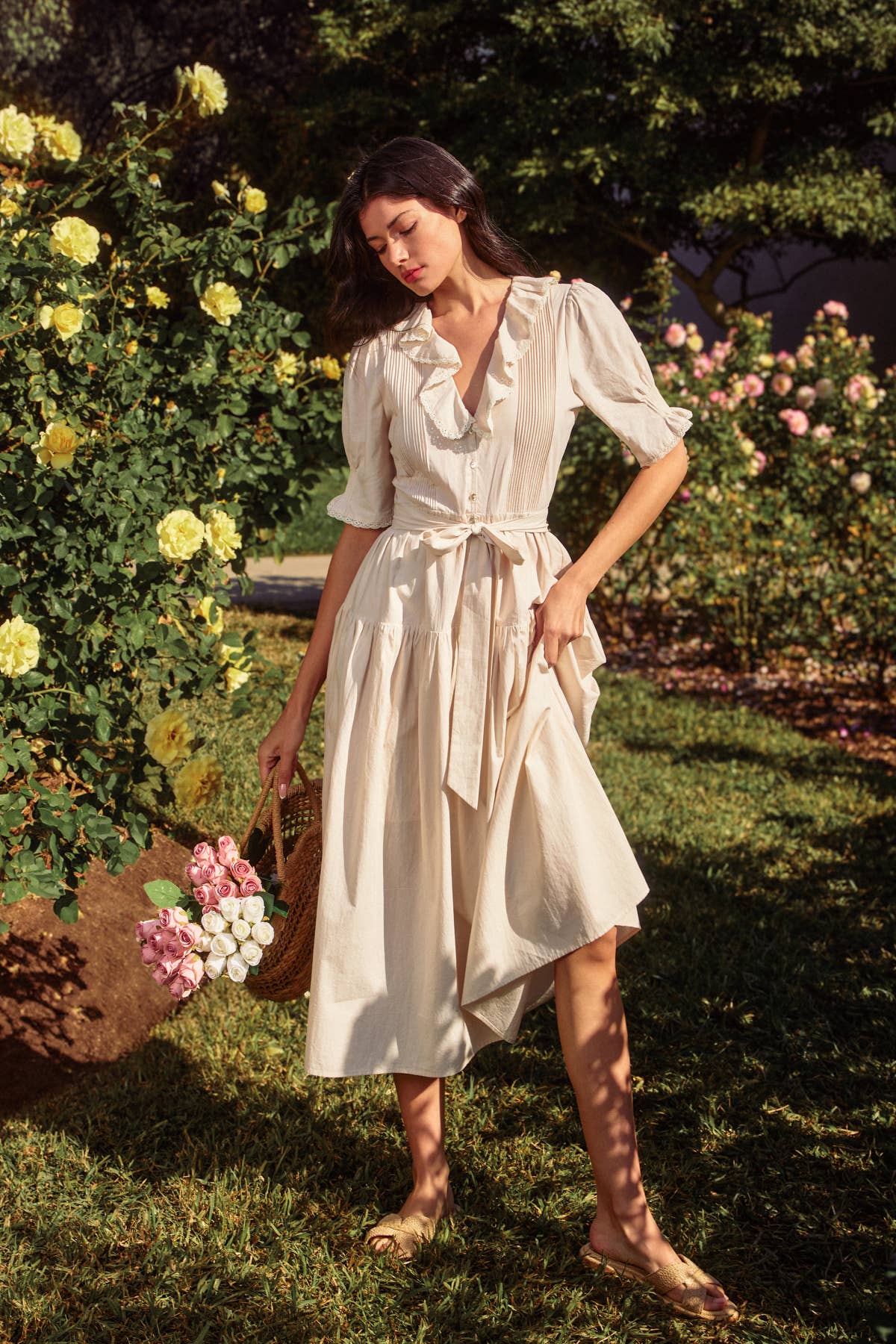 Puff Sleeve Button Down Maxi Dress