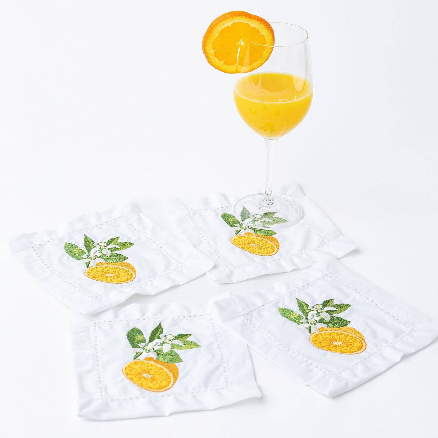 Orange Blossom Embroidered Cocktail Napkin Set
