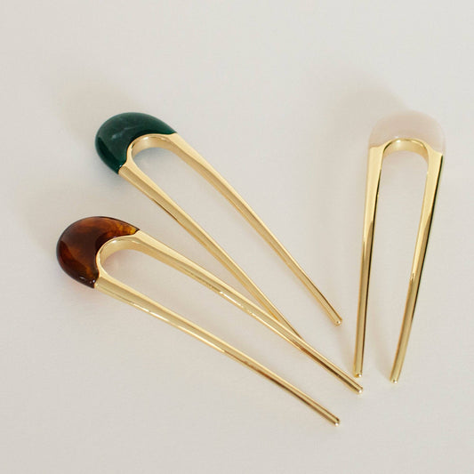 Lune Resin Hair Stick - Green