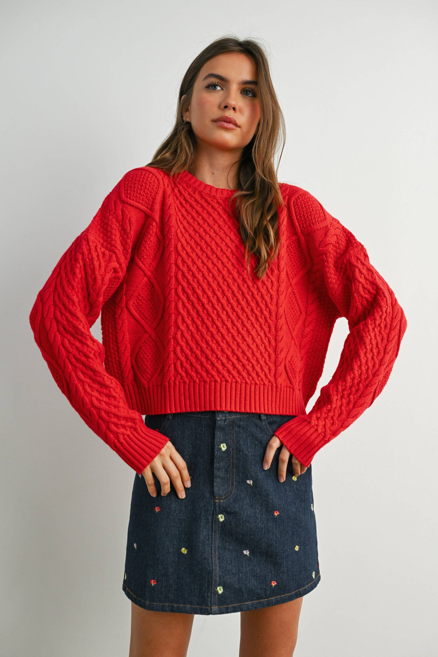 Lydia Sweater | Red, Light Blue