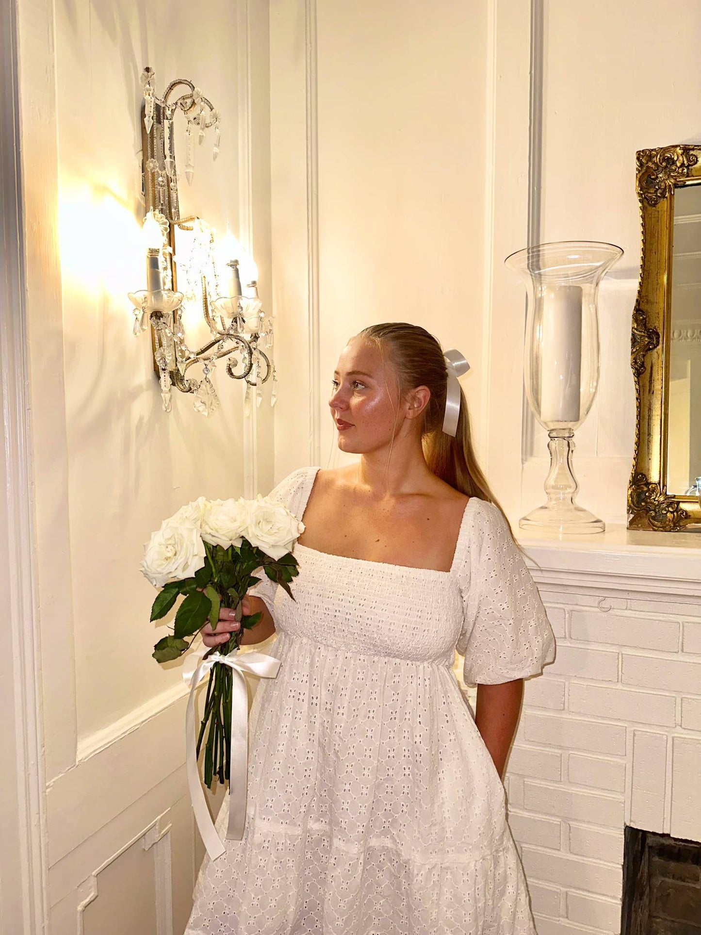 White Eyelet Smocked Dress