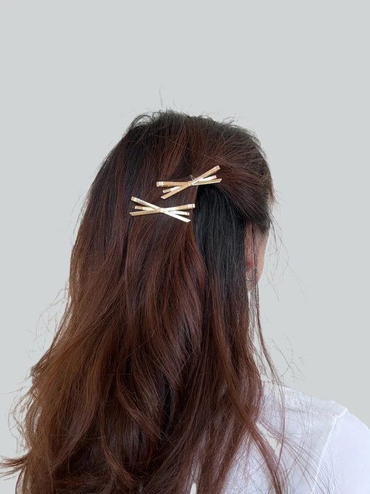 2pc Gold Bow Bobby Pin Hair Clips