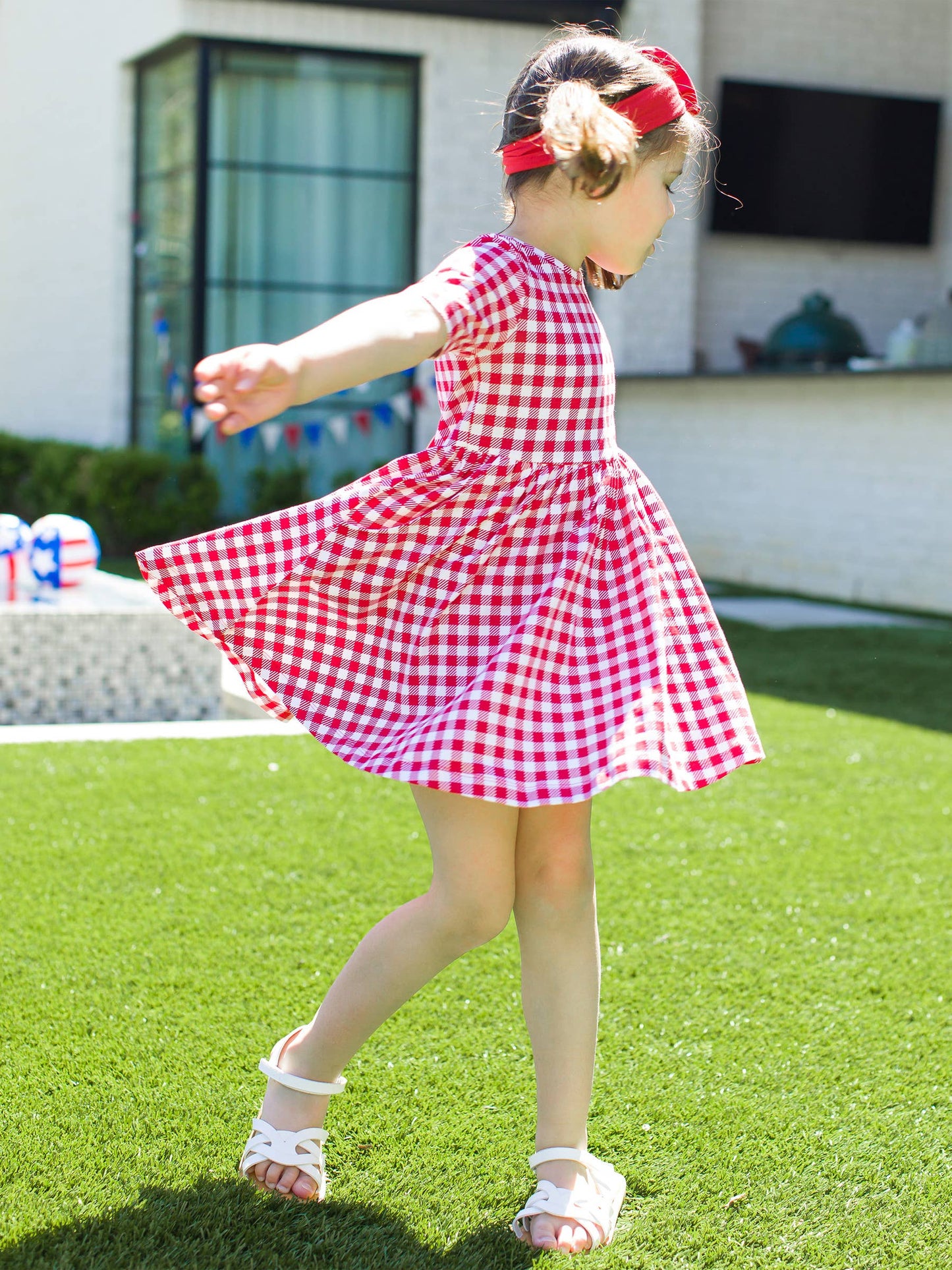 Red Gingham Twirl Dress