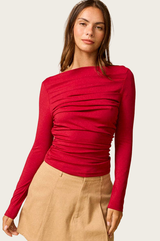 Clare Shirred Boat Neck Top