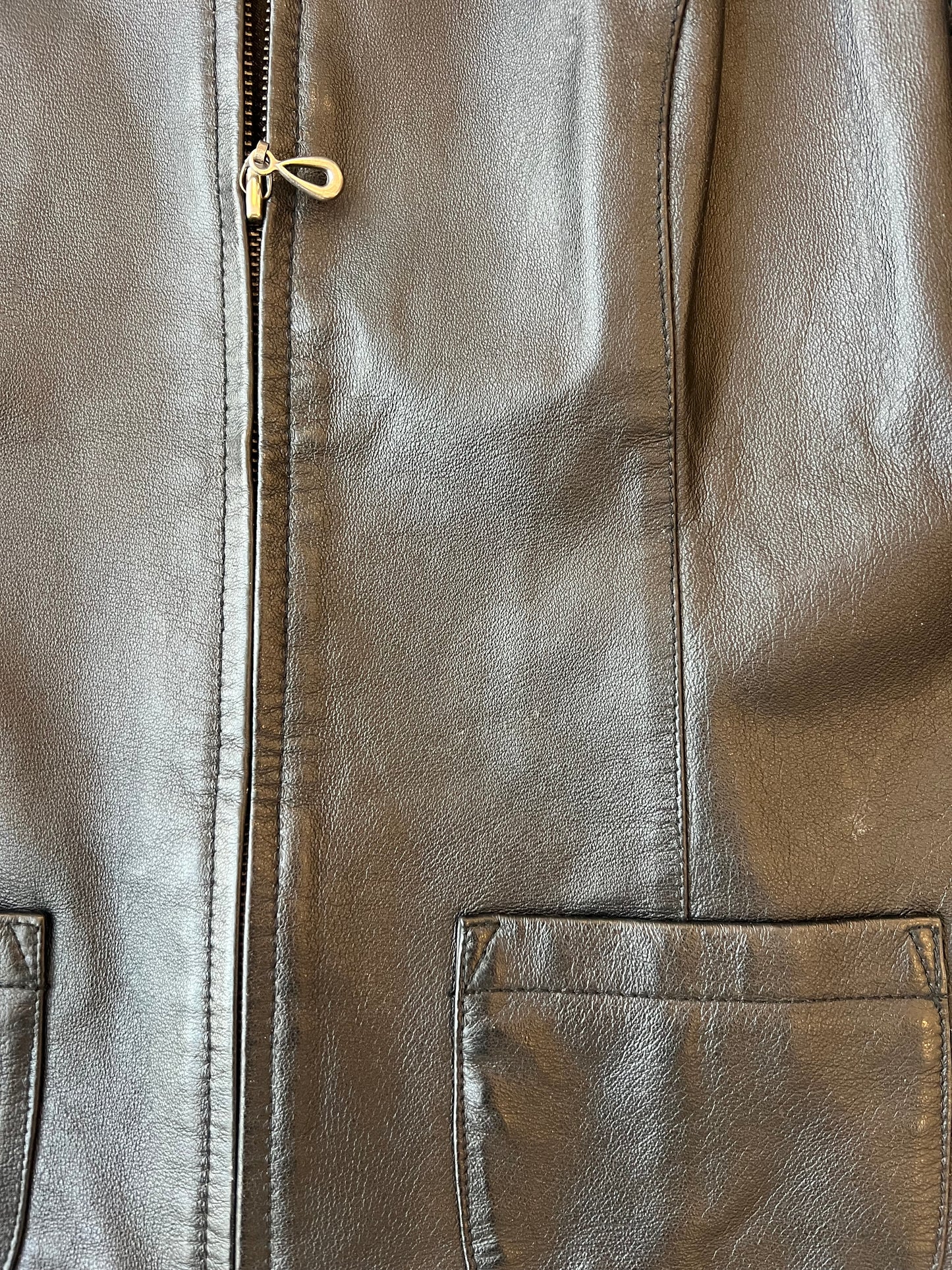 Front Zip Vintage Leather Jacket