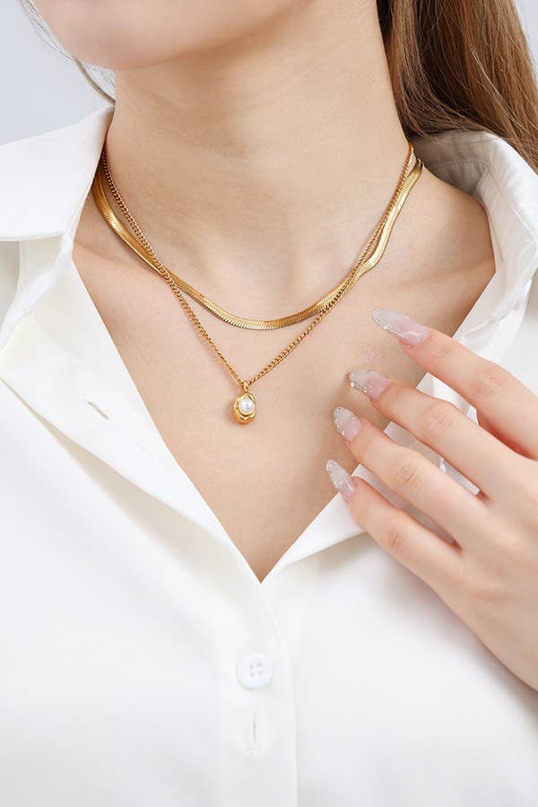 Herringbone pearl stack Necklace