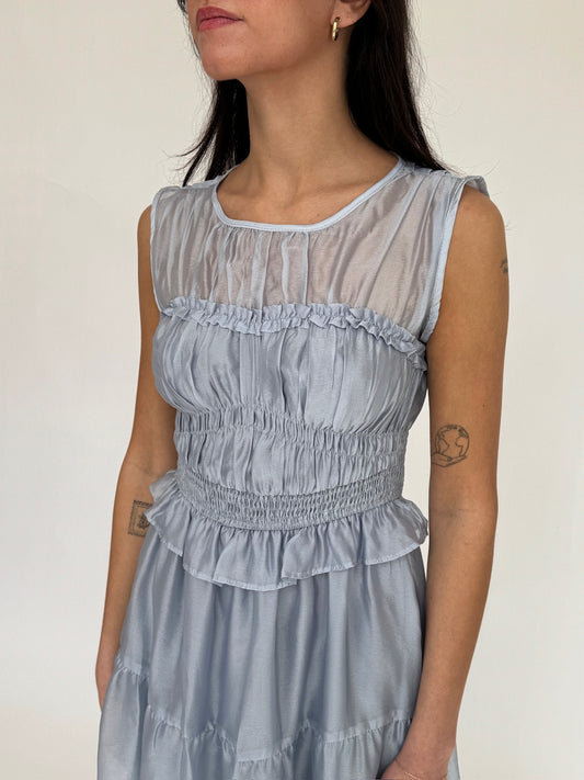 Jess Chiffon Blue Midi Dress