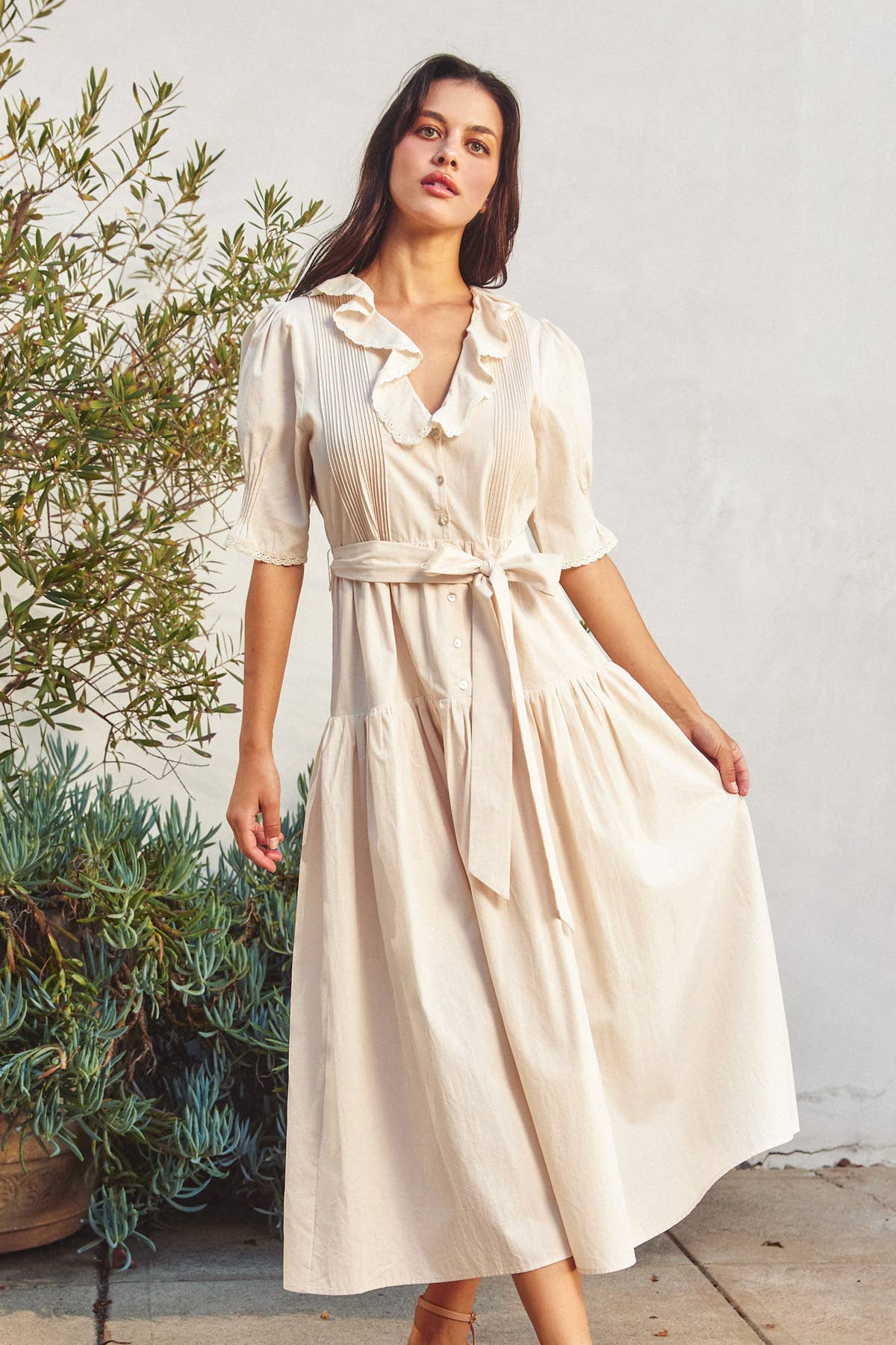 Puff Sleeve Button Down Maxi Dress