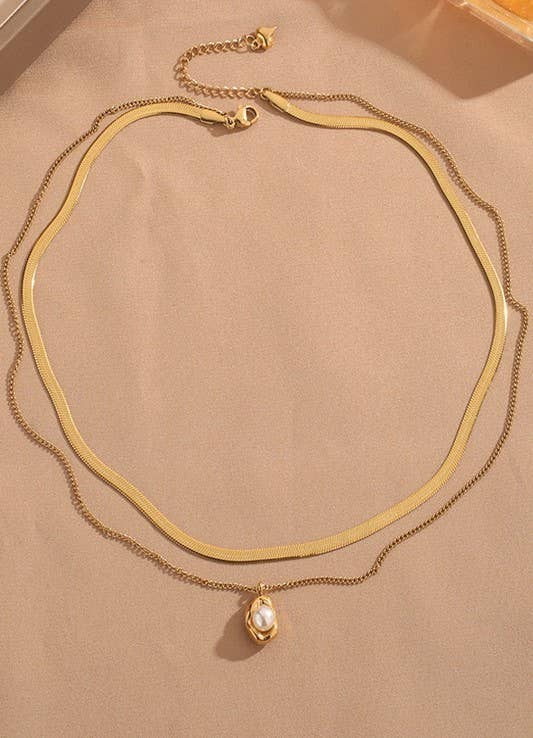 Herringbone pearl stack Necklace