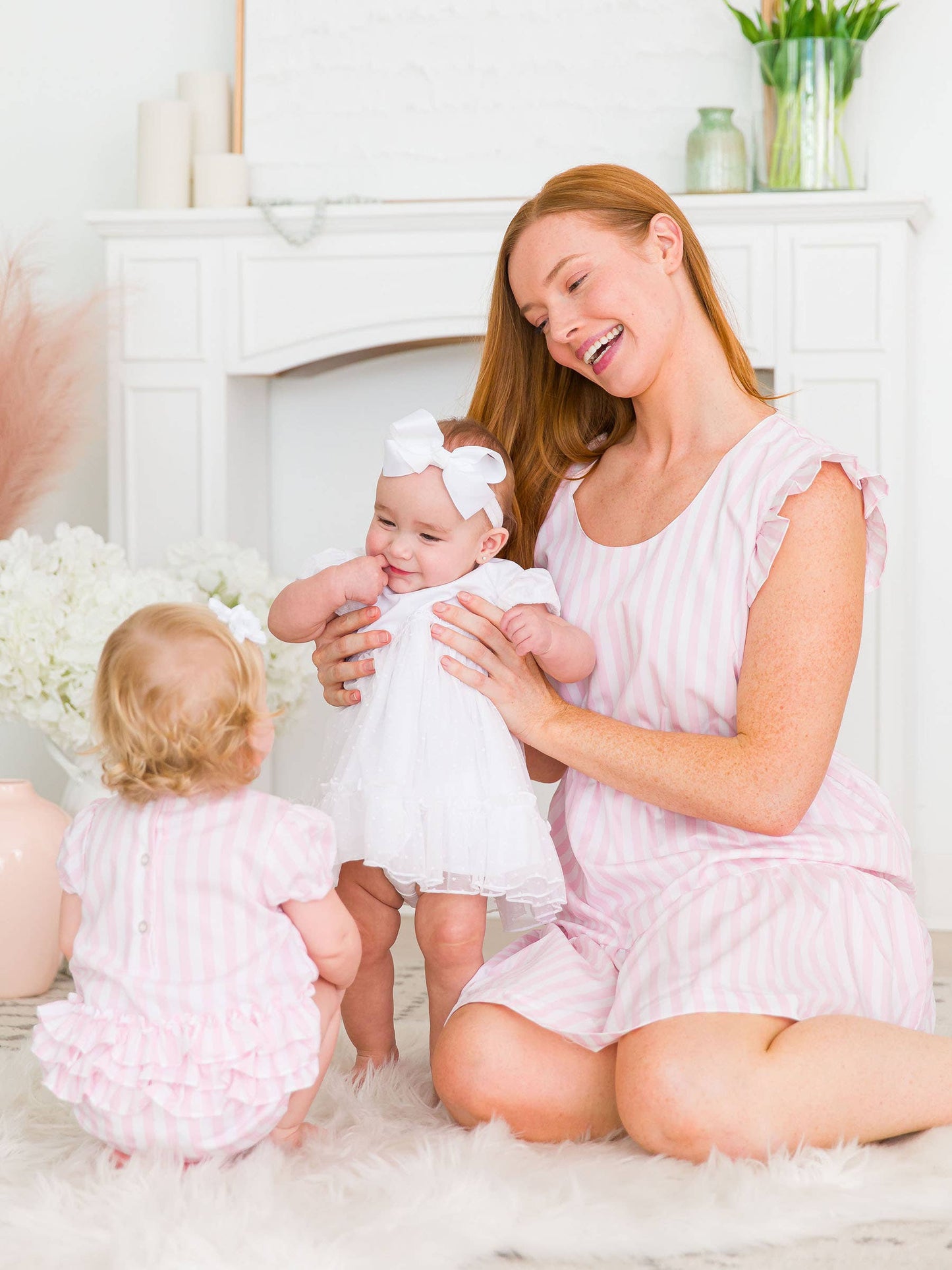 Women's Pink Stripe Tiered Short Dress
