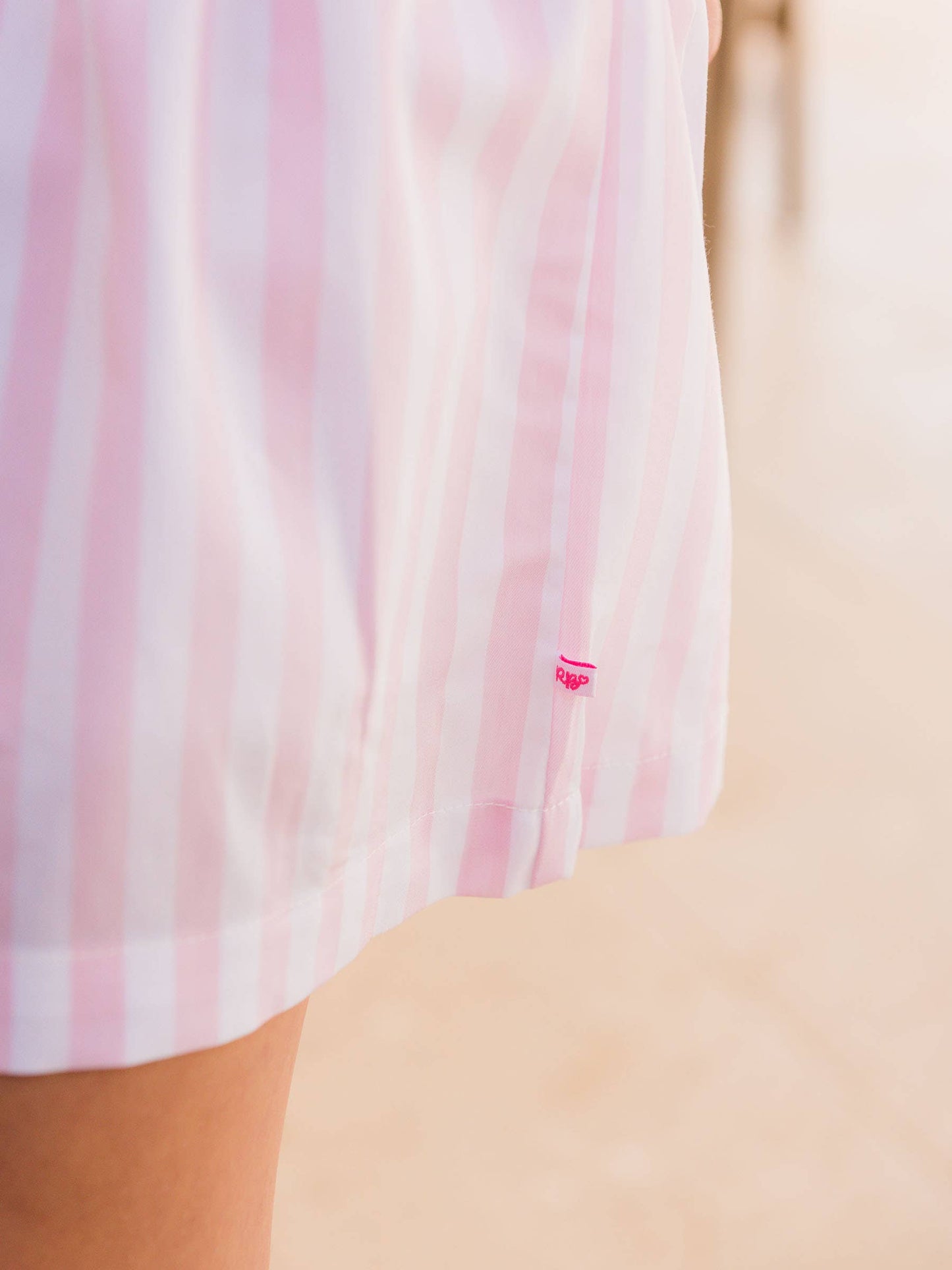 Women's Pink Stripe Tiered Short Dress