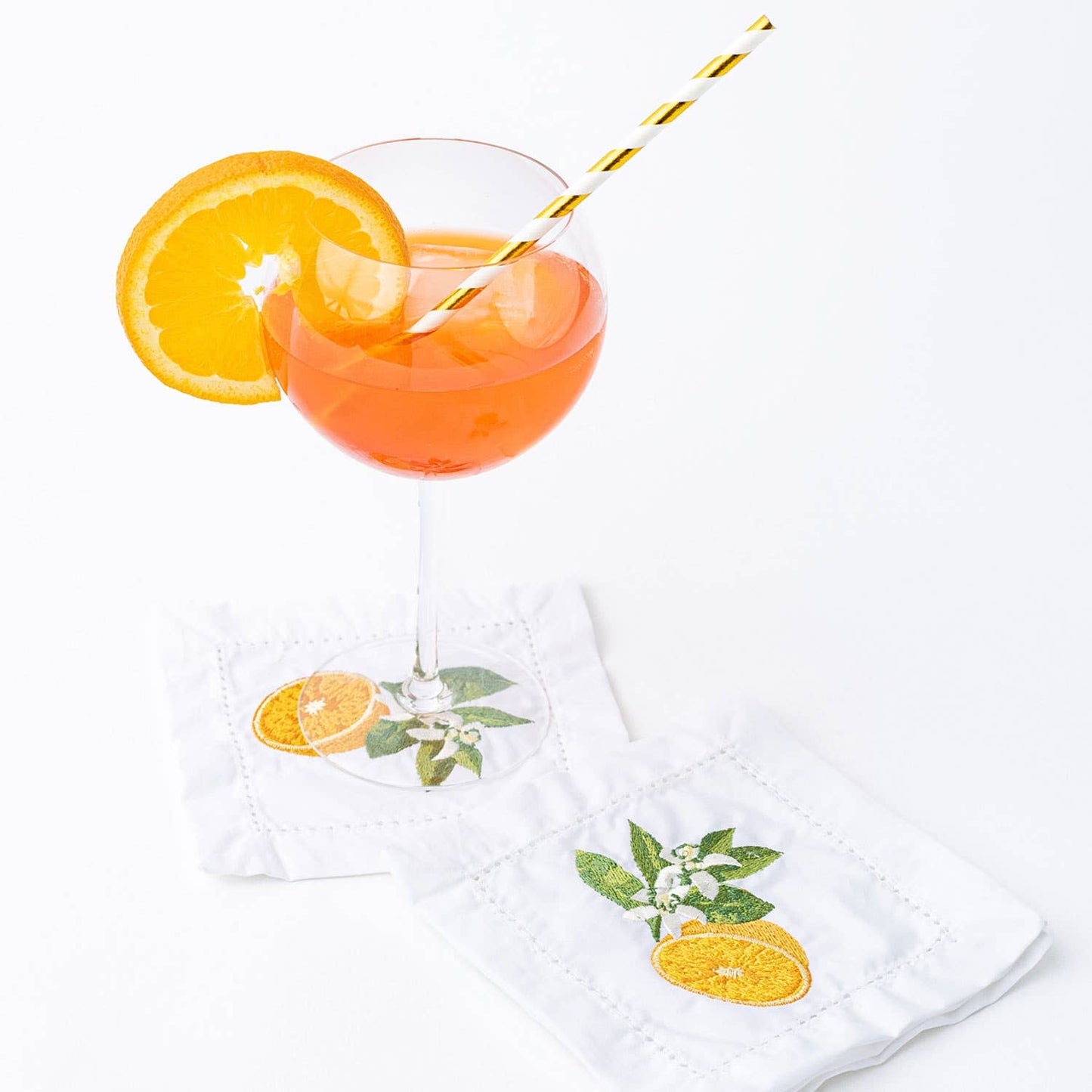 Orange Blossom Embroidered Cocktail Napkin Set