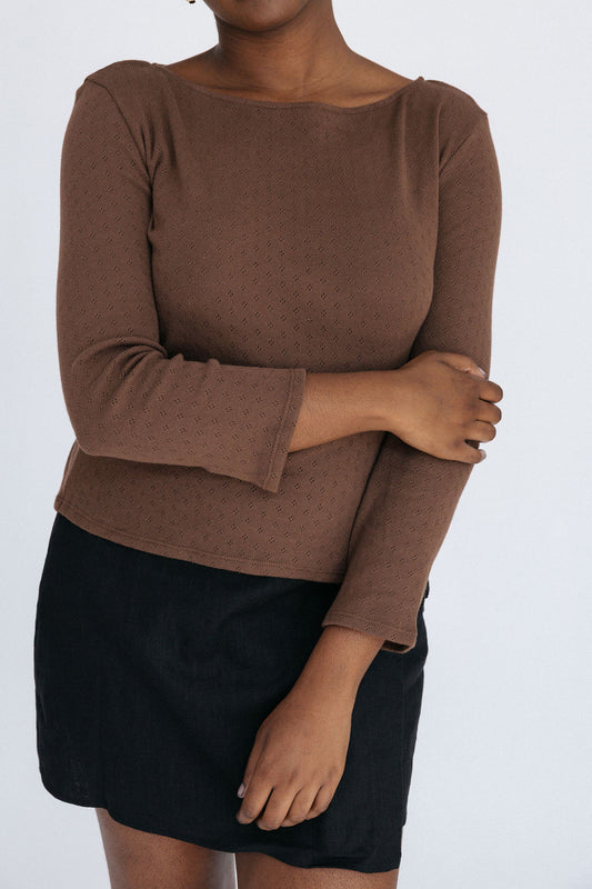 Andi Pointelle Tee | Chocolate