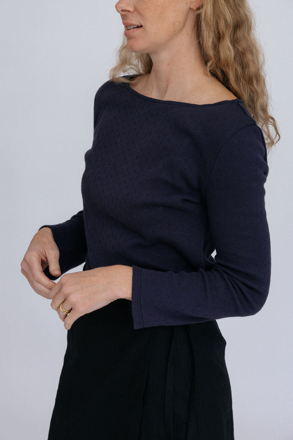 Andi Pointelle Tee | Navy