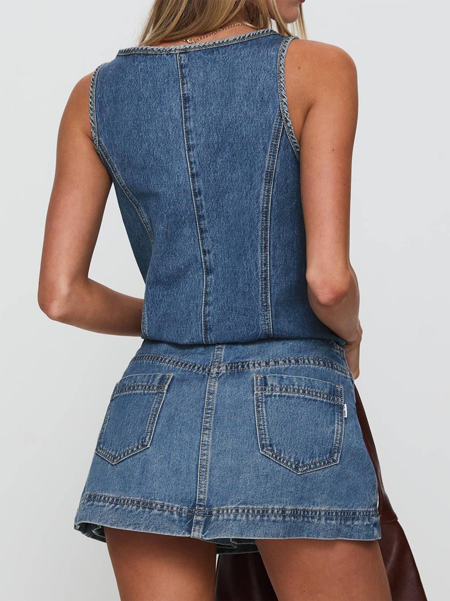 Denim Bow Skirt Set