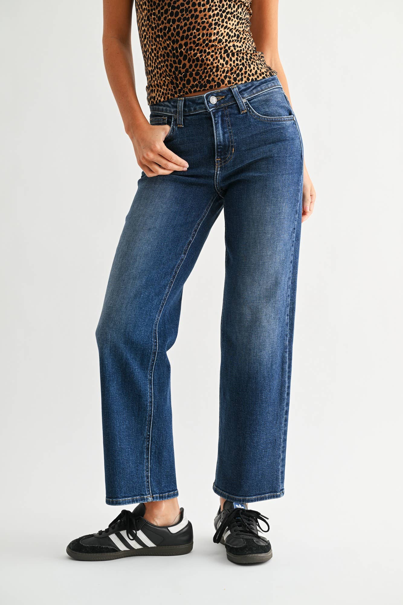 Mid Rise Slim Wide Leg Jeans
