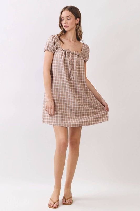 Plaid Square Neck Mini Dress
