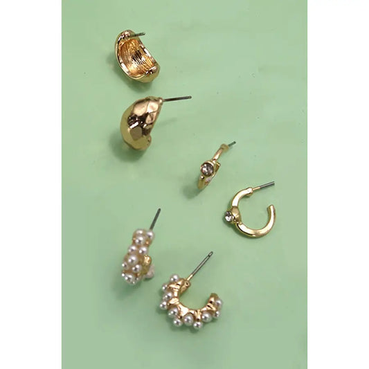 Trio Pearl Huggie Set
