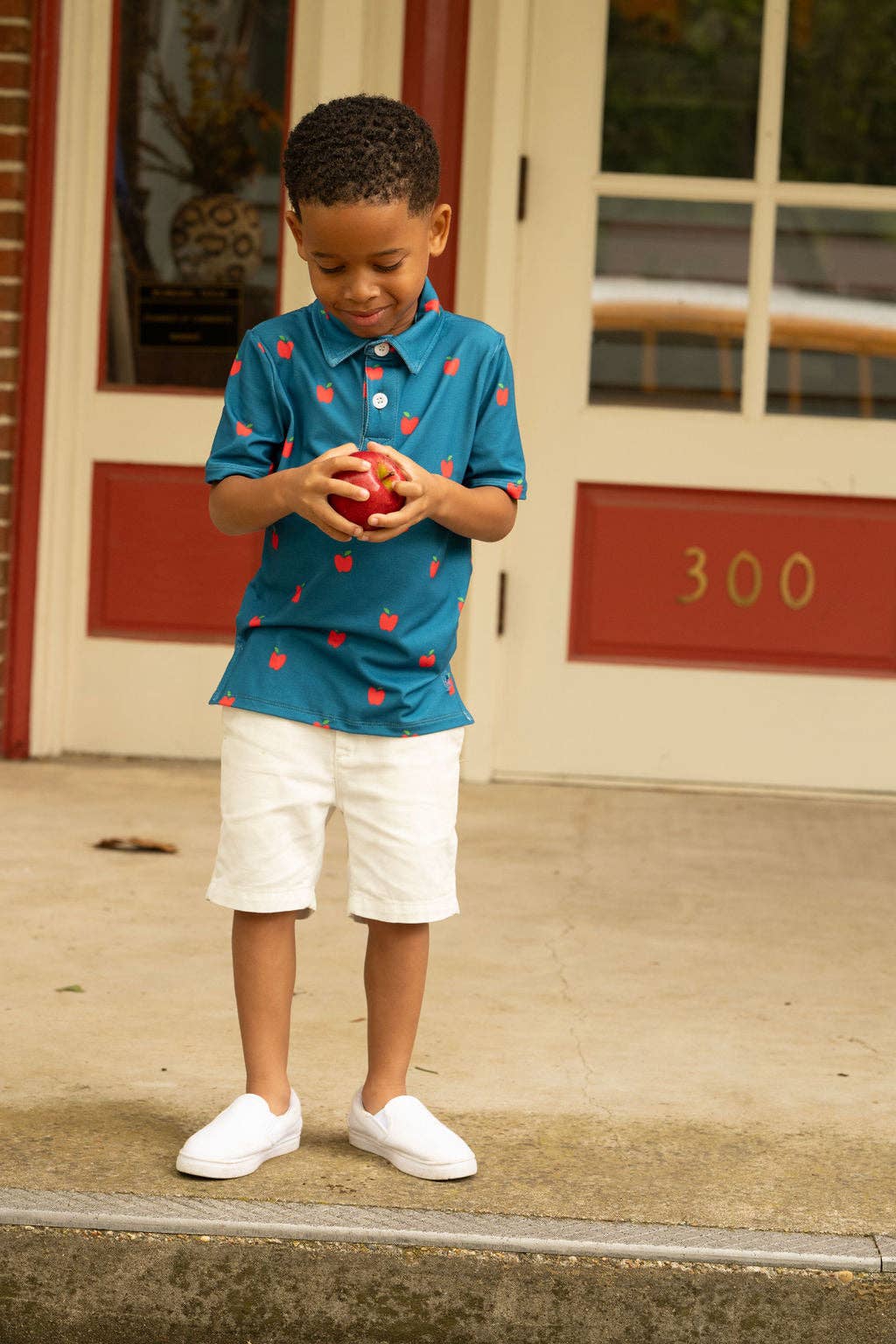 Navy Polo with Apple Details