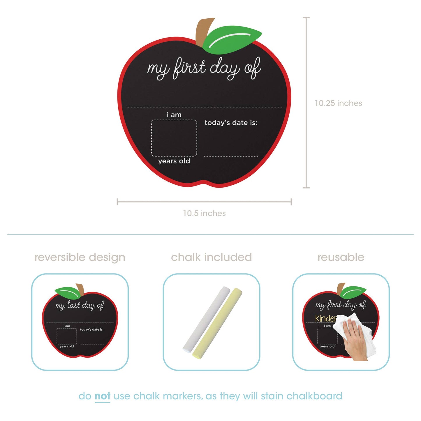 Apple Chalkboard Sign - Reversible for First & Last Day of School