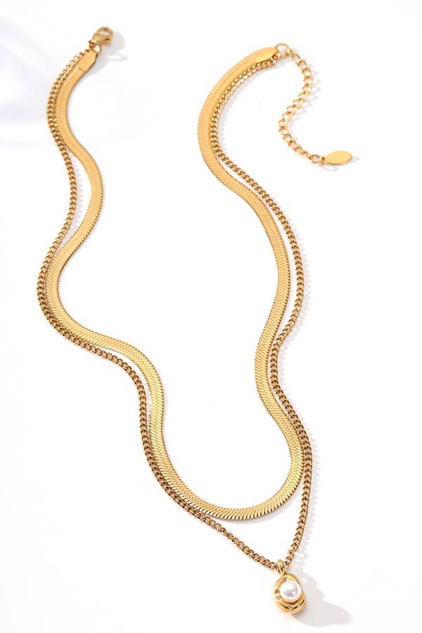 Herringbone pearl stack Necklace