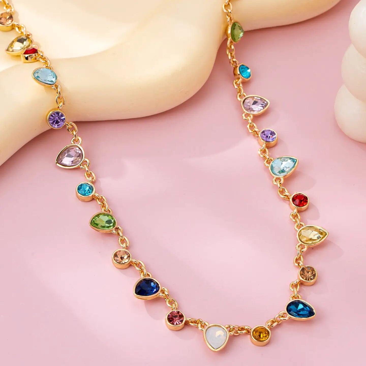 Rainbow Teardrop Charm Necklace