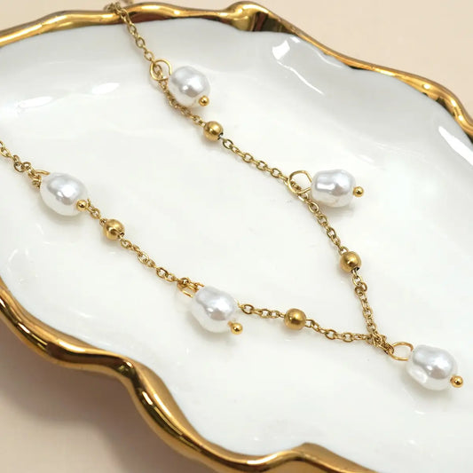 Gold Beaded Pearl Necklace