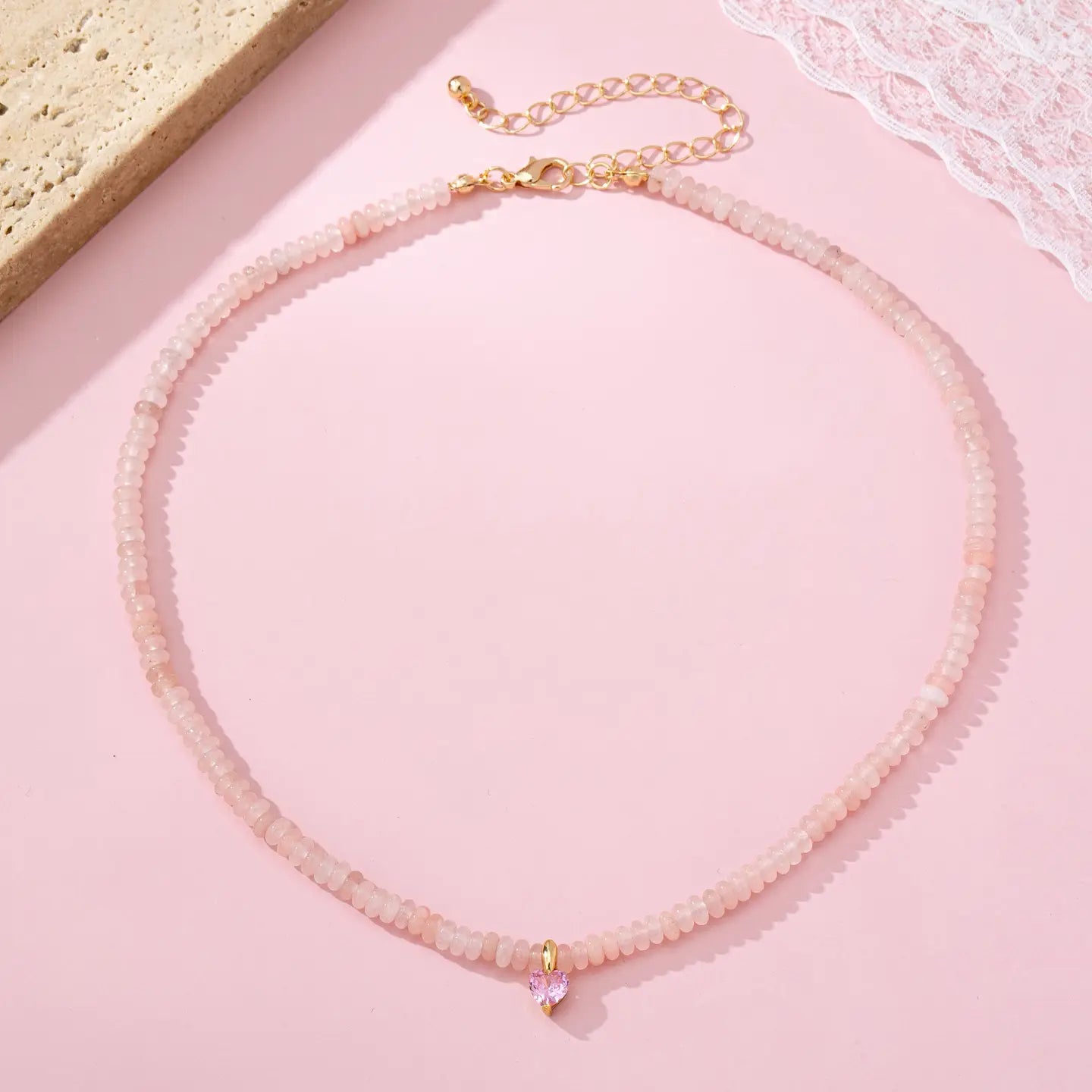 Pink Stone Beaded Necklace