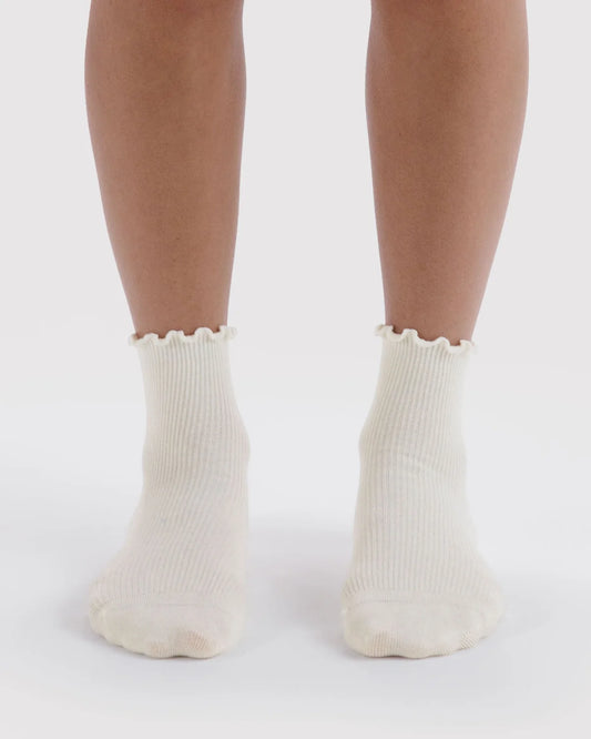Baggu Lettuce Edge Sock | White