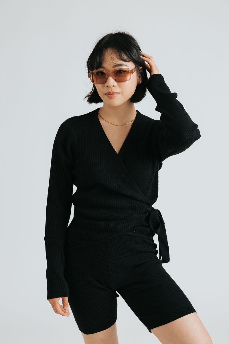 Vivian Wrap Top — Black
