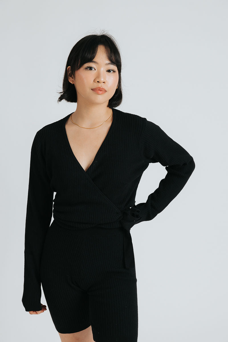 Vivian Wrap Top — Black