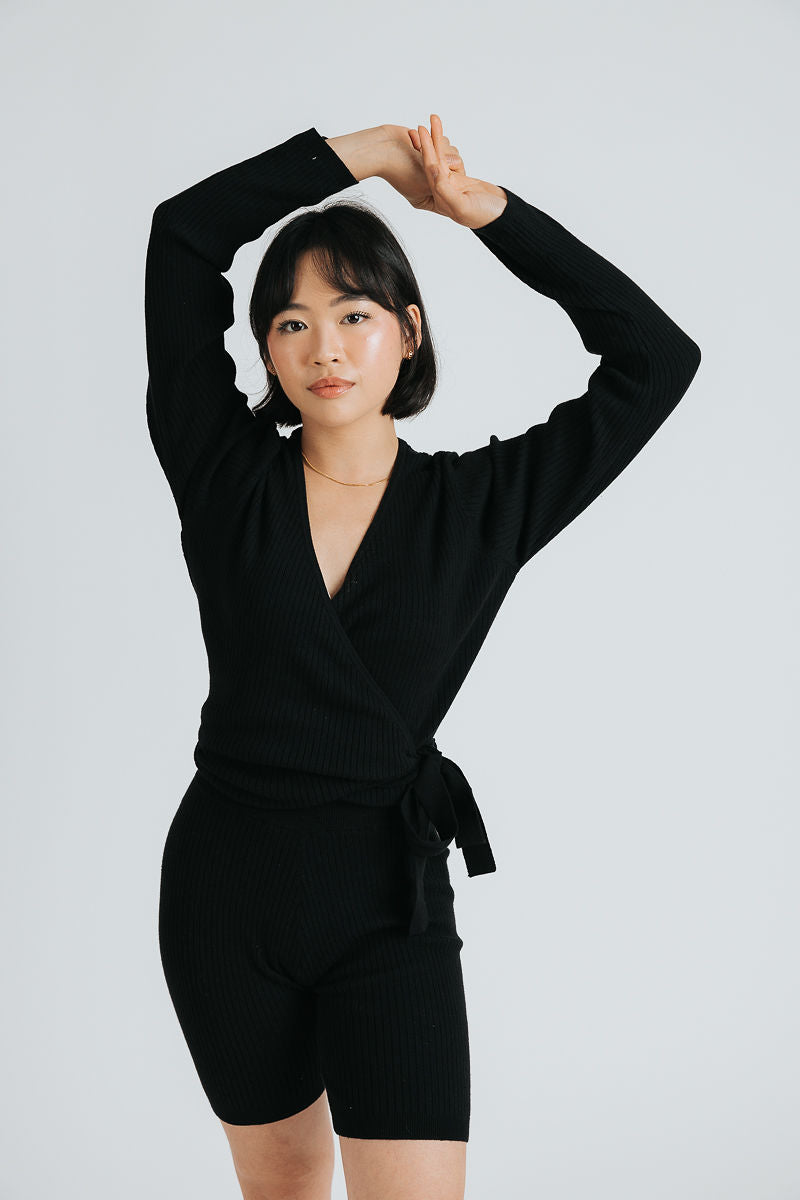 Vivian Wrap Top — Black