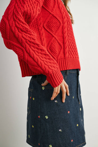 Lydia Sweater | Red, Light Blue