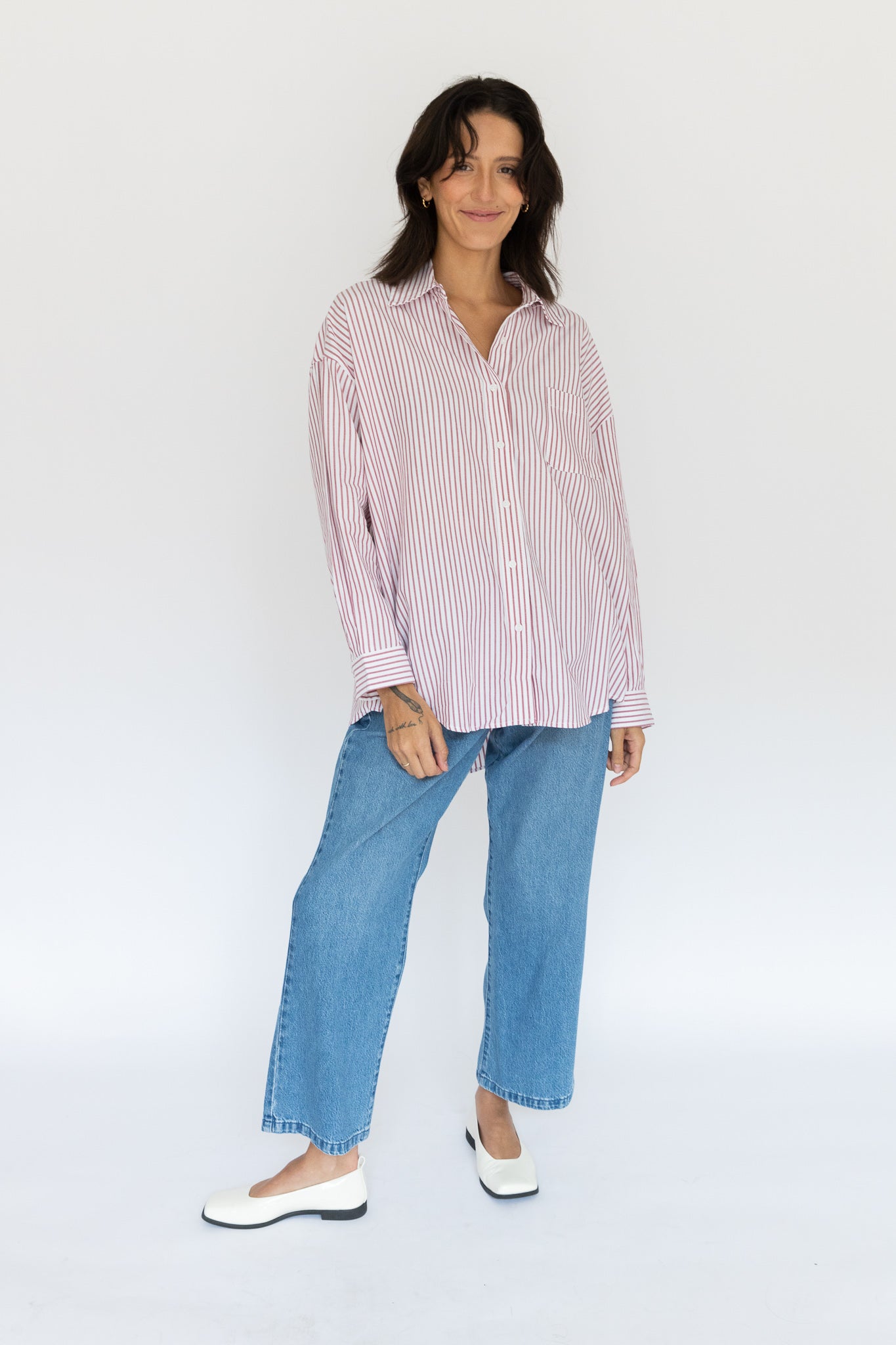 Woven Cotton Striped Button Down