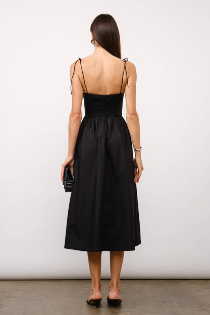 Positano Tie-Strap Corset Midi Dress - Black