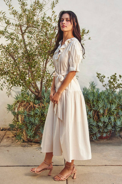 Puff Sleeve Button Down Maxi Dress