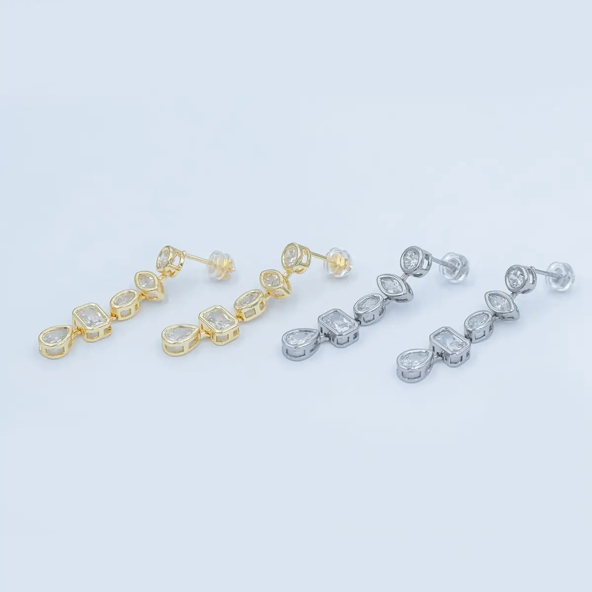 Geometric Bezel Drop Stud Earrings