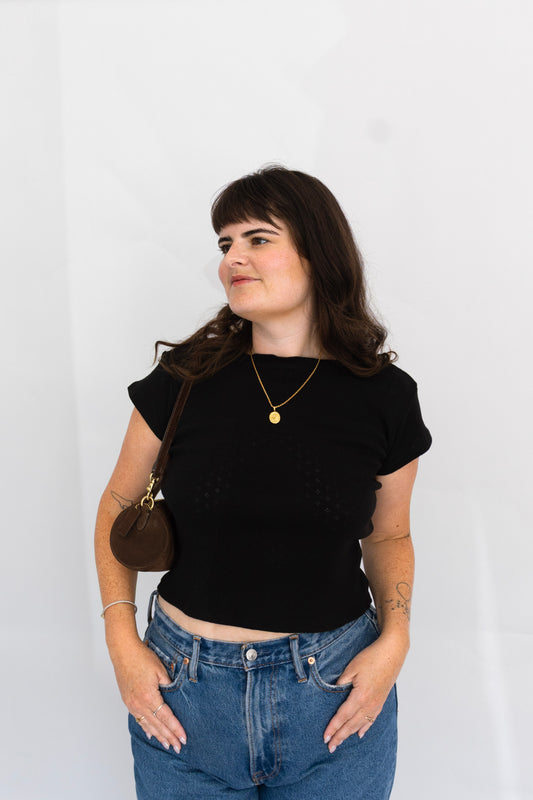 Madeline Baby Tee | Black Pointelle