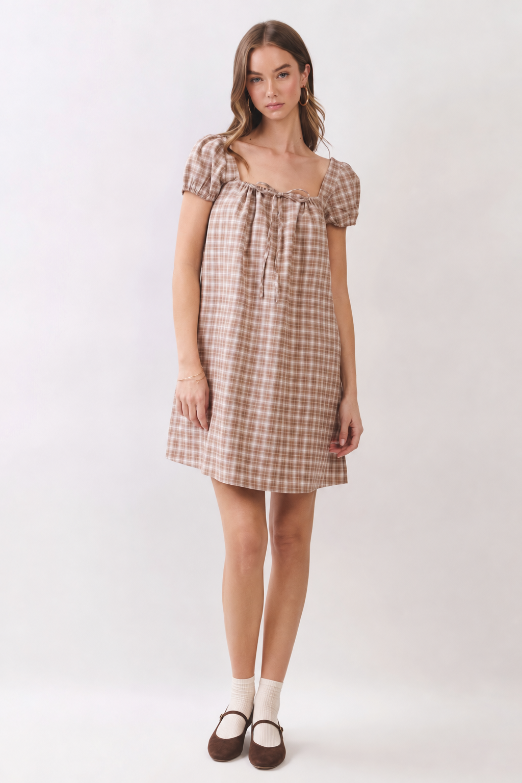 Plaid Square Neck Mini Dress