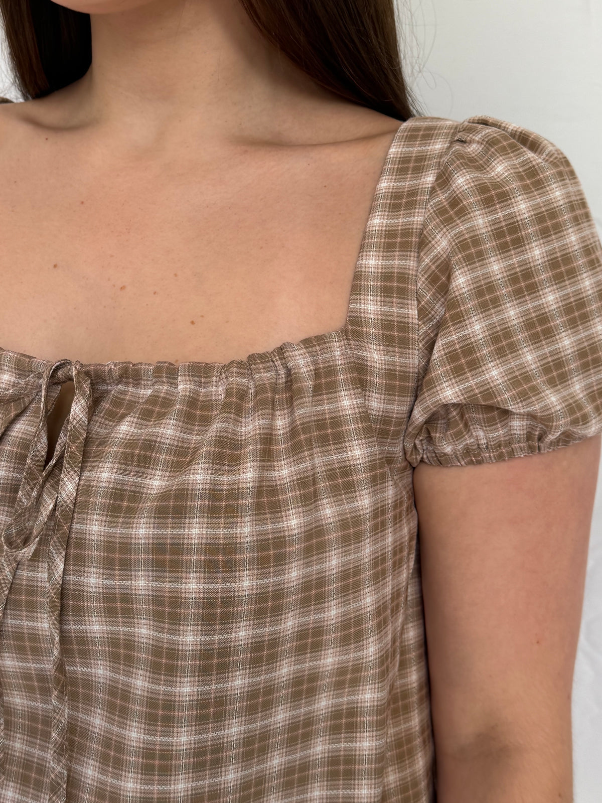 Plaid Square Neck Mini Dress