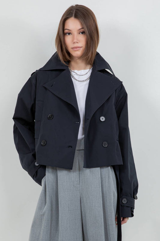 Cropped Trench Coat | Dark Navy