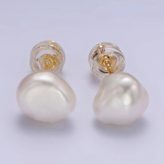 16K Gold Filled White Baroque Pearl Stud Earrings